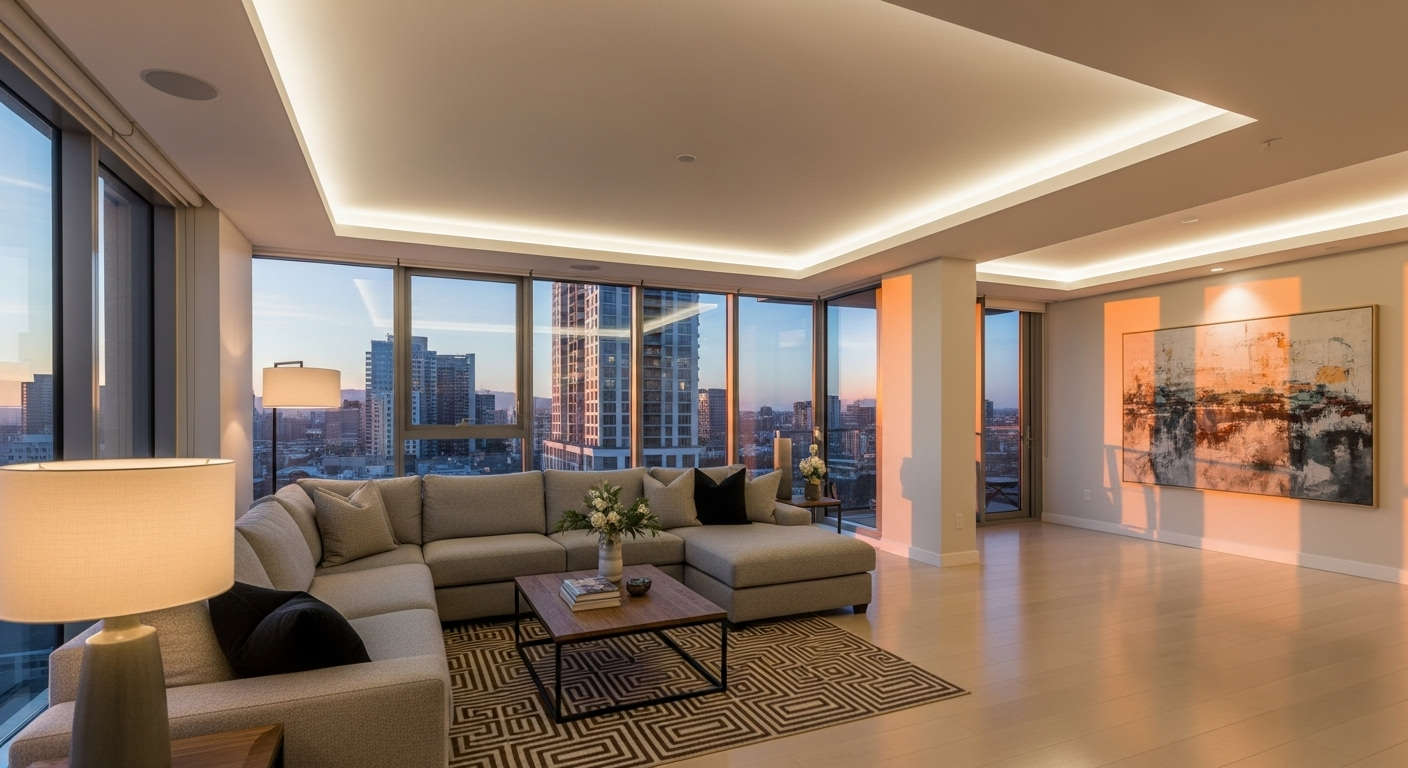 Elegant penthouse interior with premium finishes
